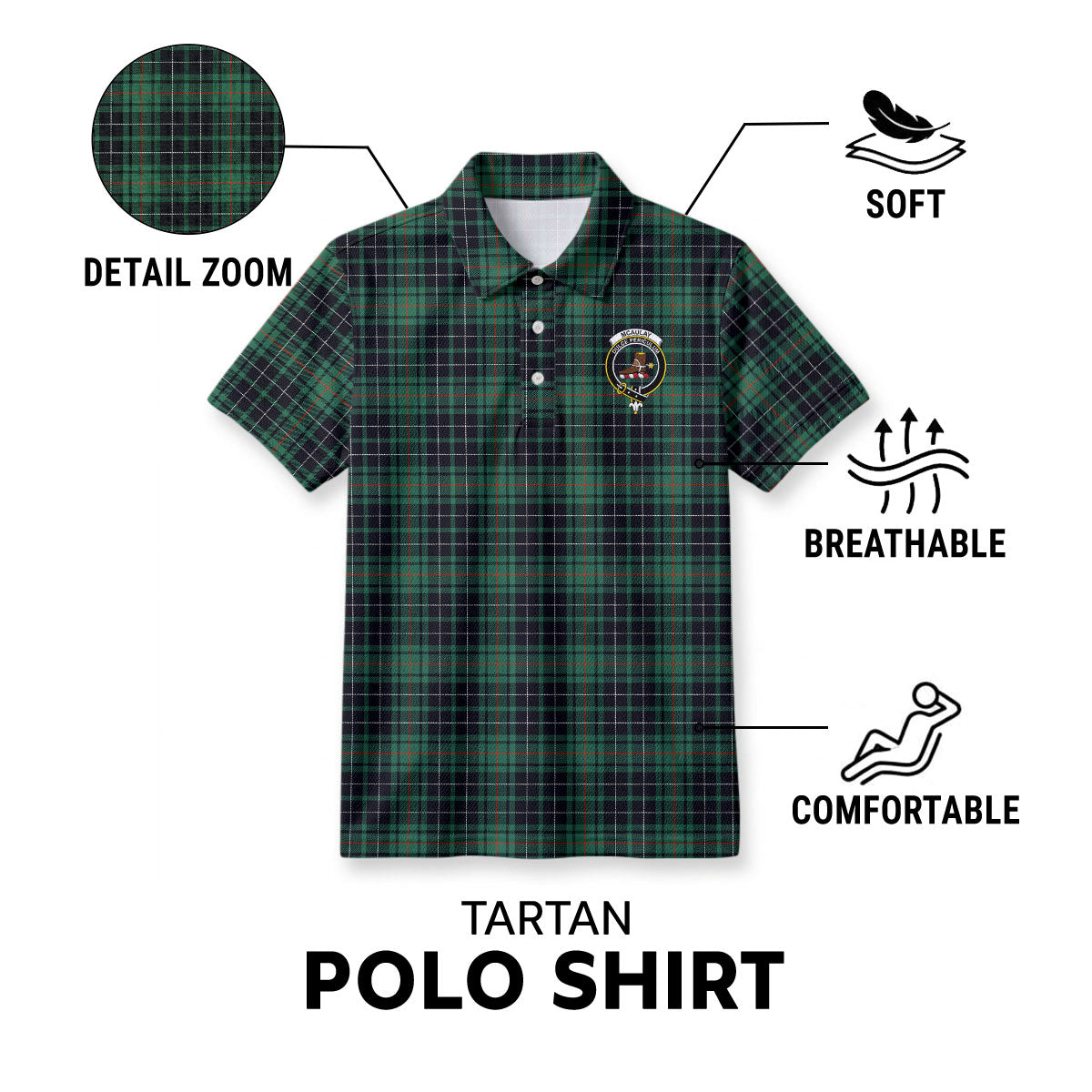 McAulay Hunting Ancient Tartan Crest Birdseye Mesh Polo Shirt