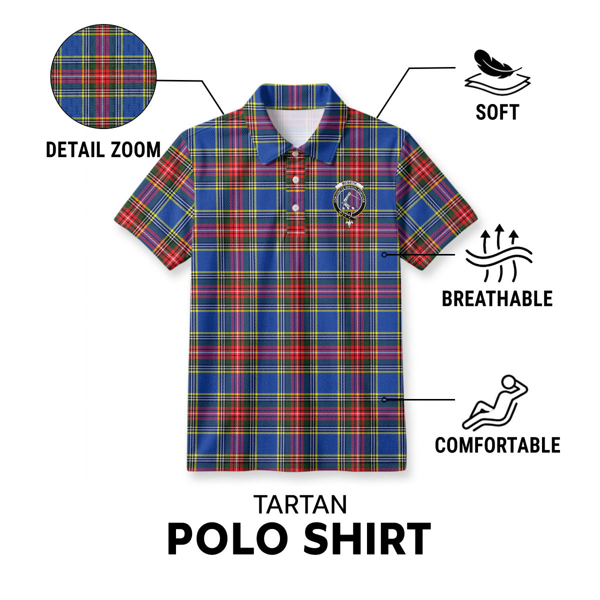 McBeth Modern Tartan Crest Birdseye Mesh Polo Shirt