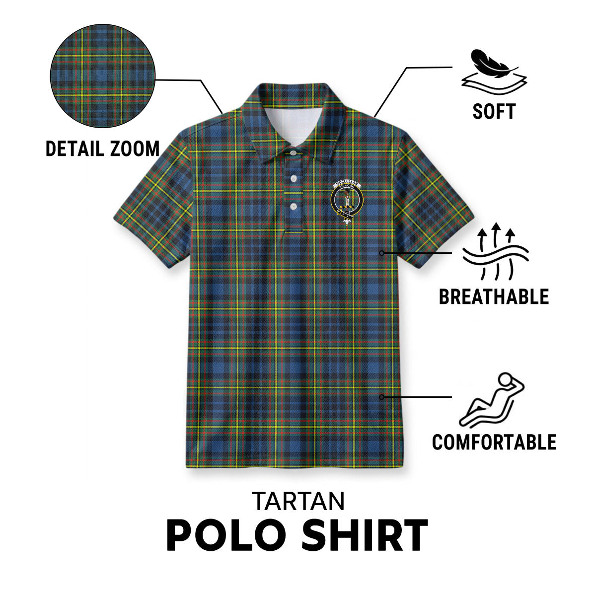 McClellan Ancient Tartan Crest Birdseye Mesh Polo Shirt