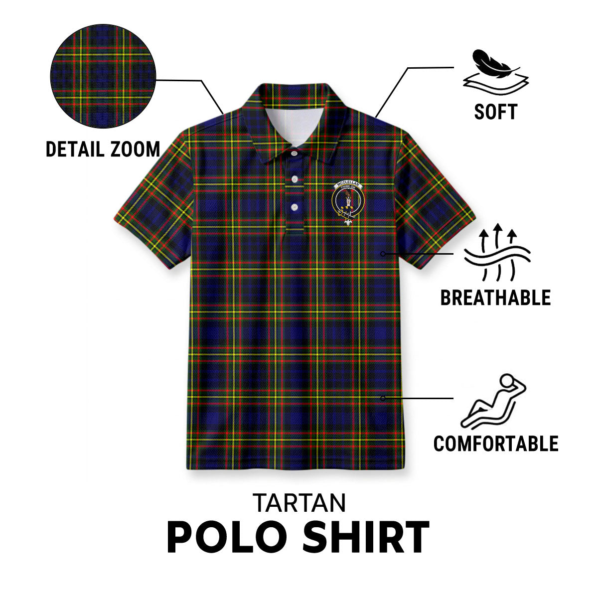 McClellan Modern Tartan Crest Birdseye Mesh Polo Shirt
