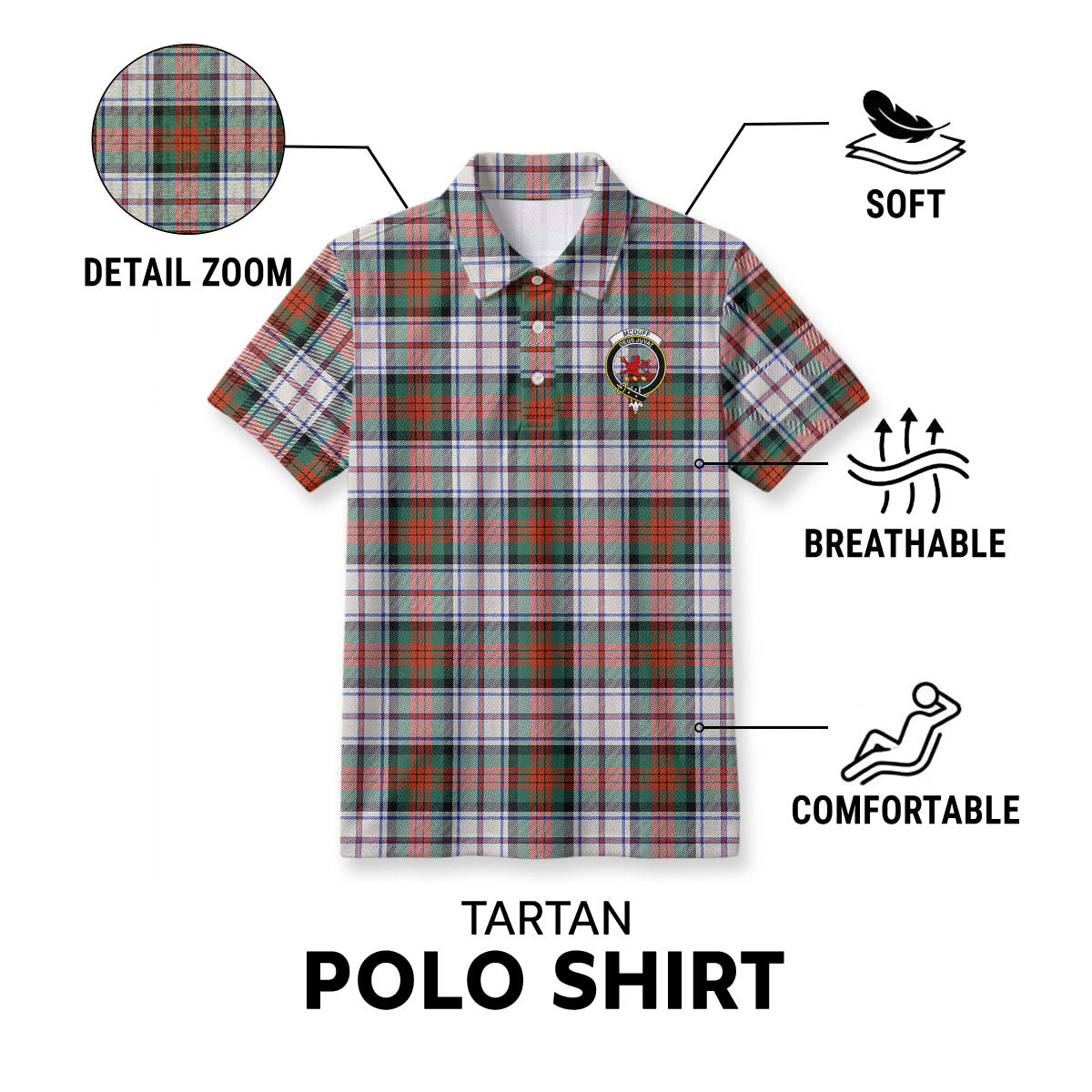 McDuff Dress Ancient Tartan Crest Birdseye Mesh Polo Shirt
