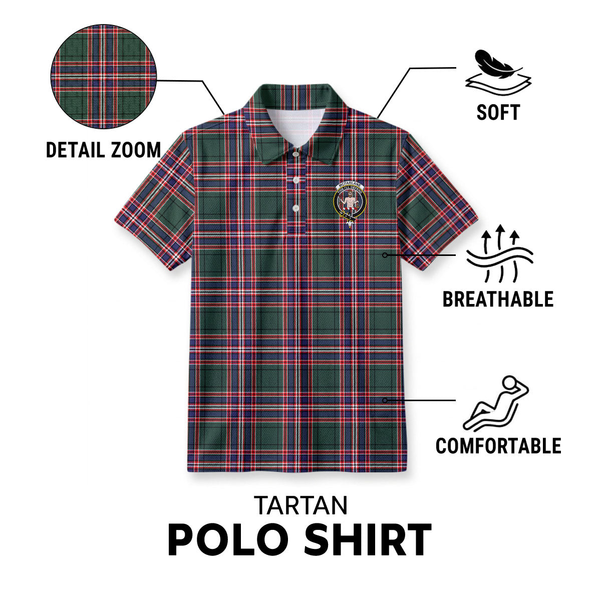 McFarlane Hunting Modern Tartan Crest Birdseye Mesh Polo Shirt