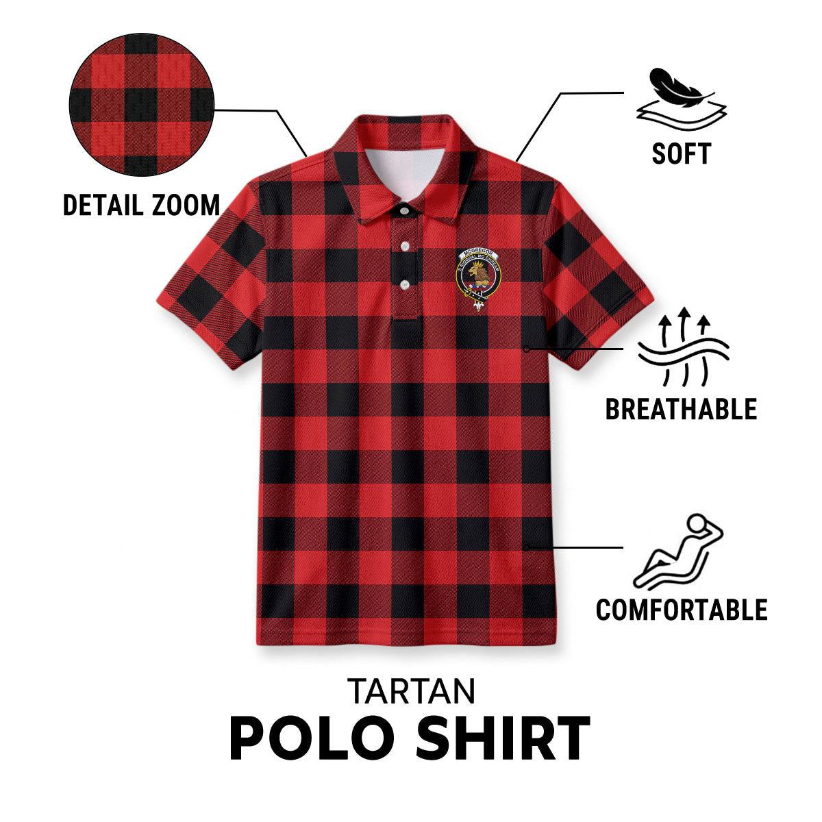 McGregor Rob Roy Modern Tartan Crest Birdseye Mesh Polo Shirt
