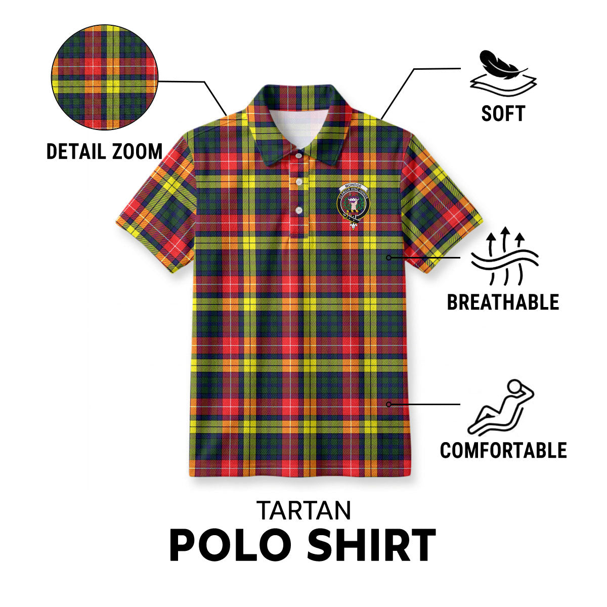 McIndoe Tartan Crest Birdseye Mesh Polo Shirt