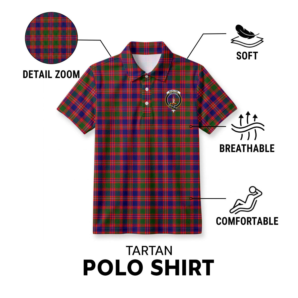 McIntyre Modern Tartan Crest Birdseye Mesh Polo Shirt