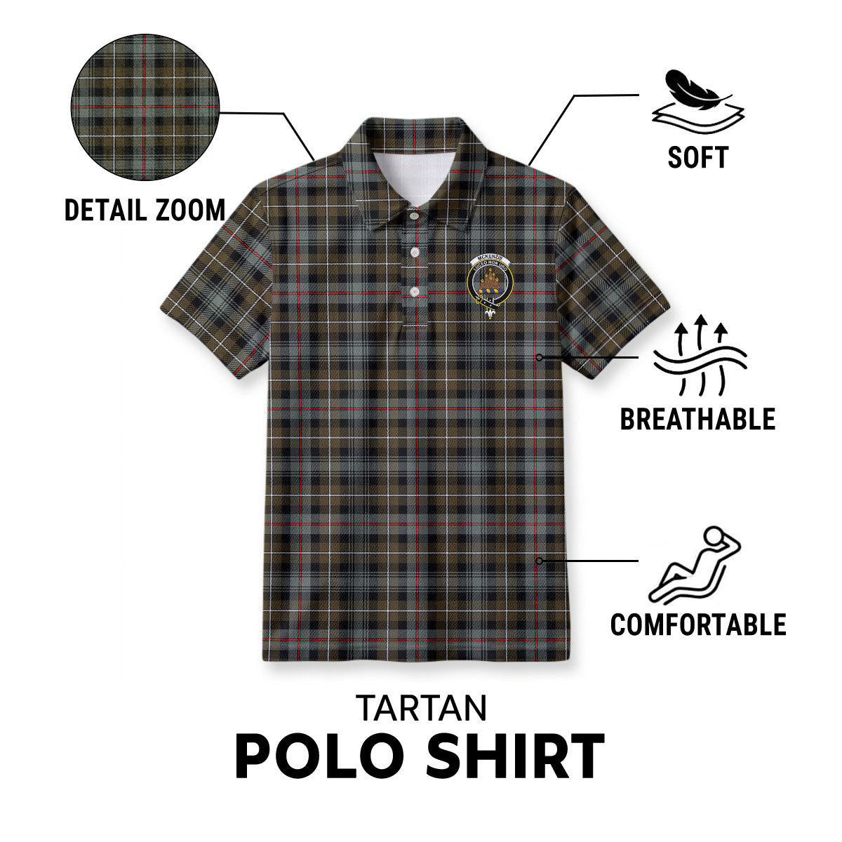 McKenzie Weathered Tartan Crest Birdseye Mesh Polo Shirt
