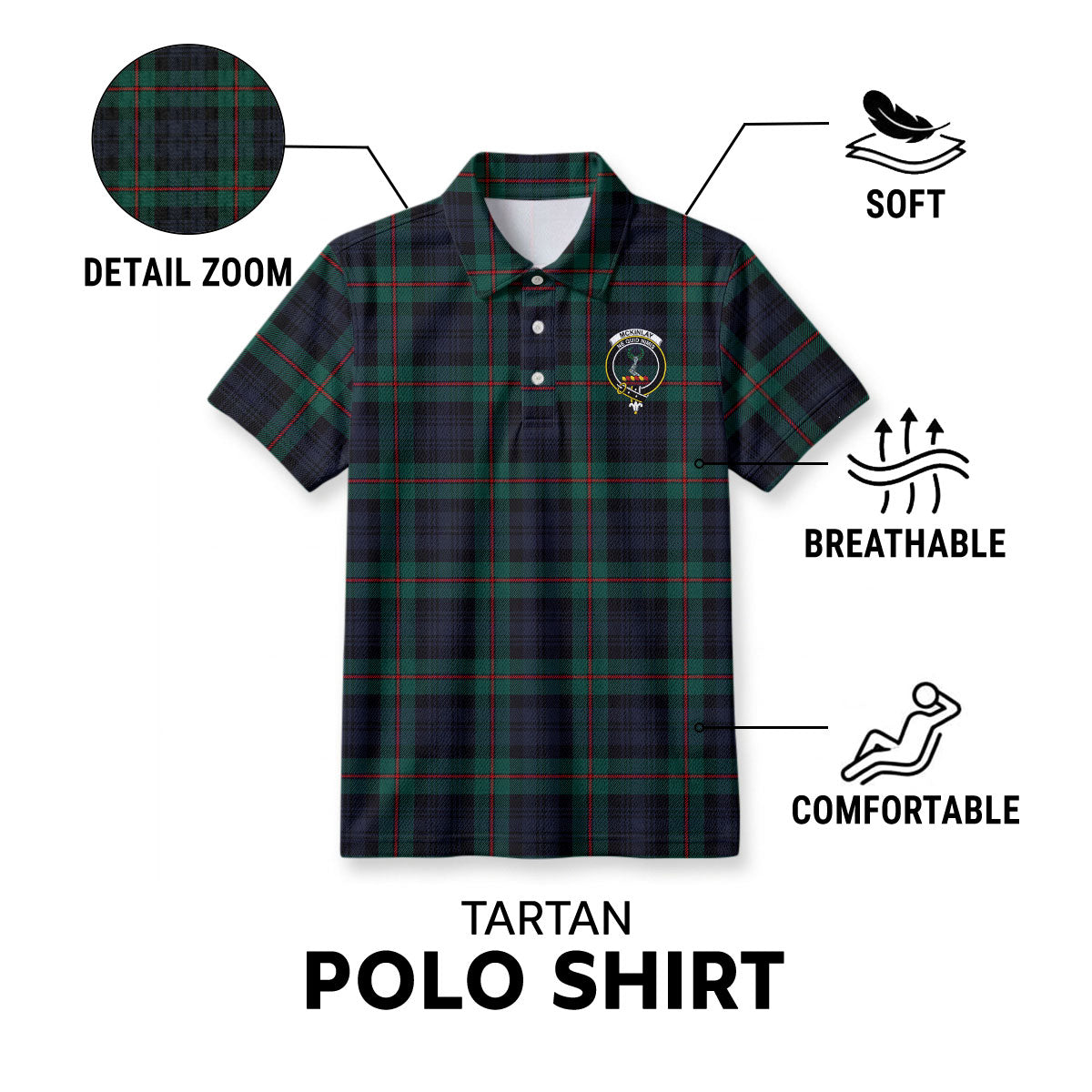 McKinlay Modern Tartan Crest Birdseye Mesh Polo Shirt