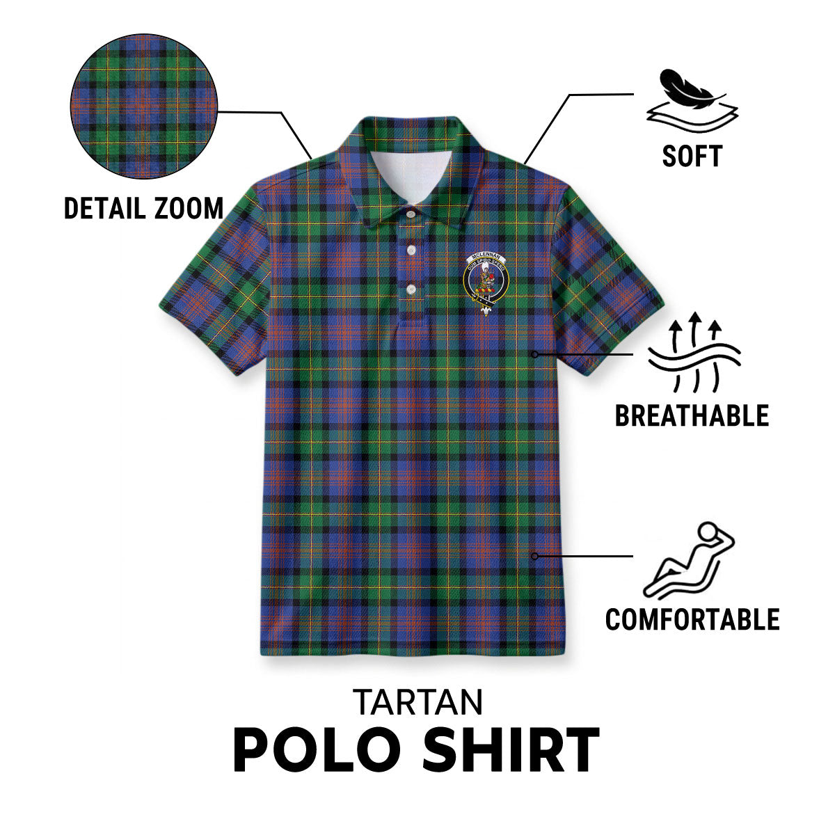 McLennan Ancient Tartan Crest Birdseye Mesh Polo Shirt