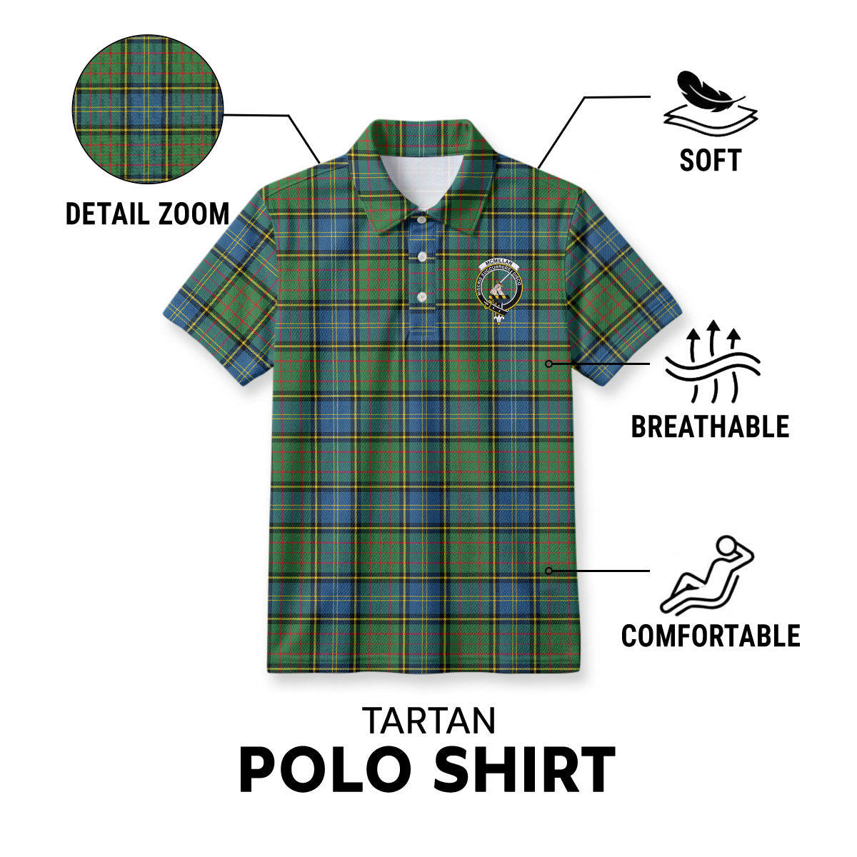 McMillan Hunting Ancient Tartan Crest Birdseye Mesh Polo Shirt