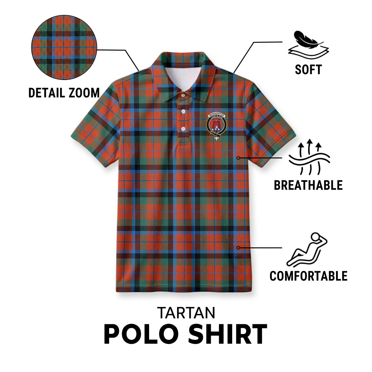 McNaughton Ancient Tartan Crest Birdseye Mesh Polo Shirt
