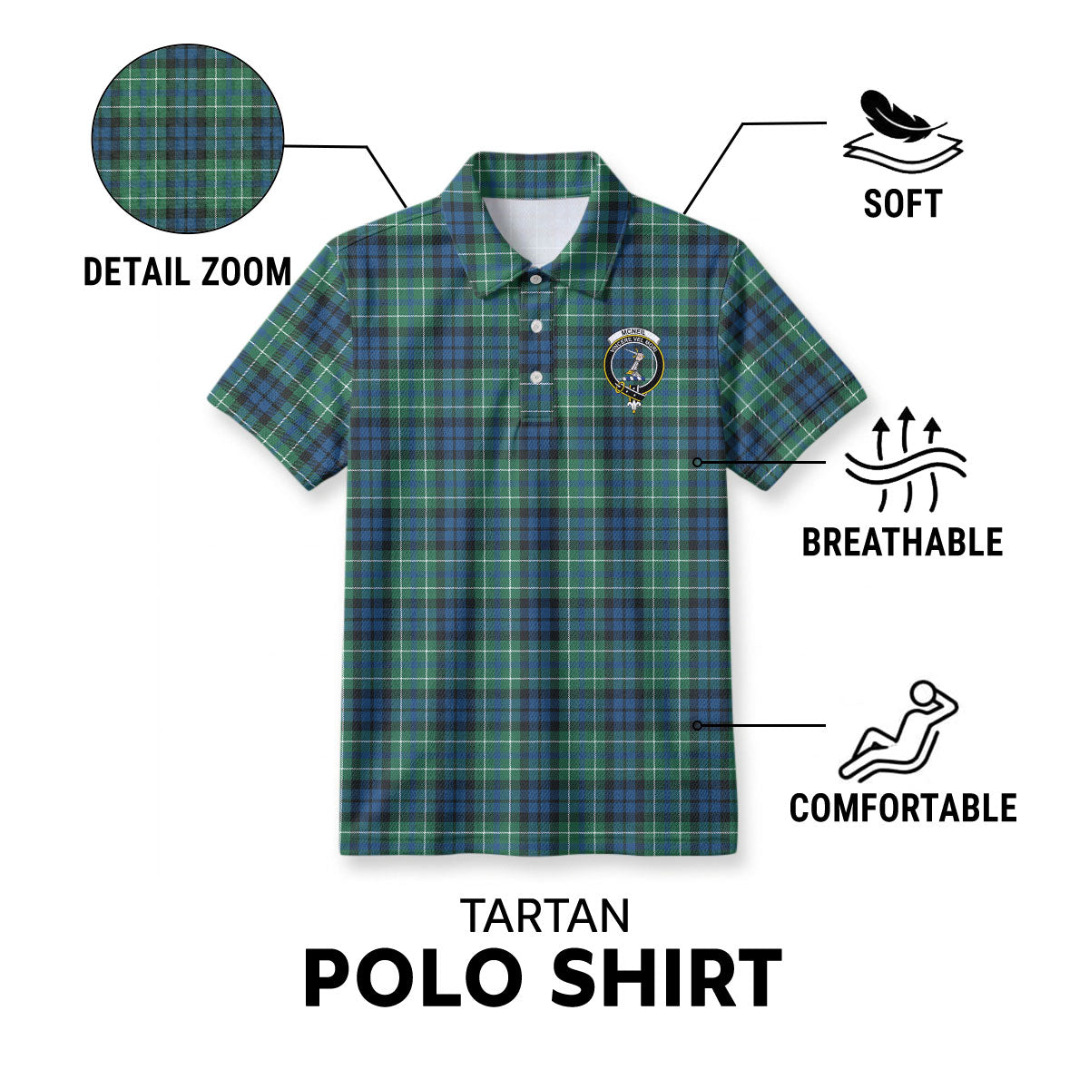 McNeil of Colonsay Ancient Tartan Crest Birdseye Mesh Polo Shirt