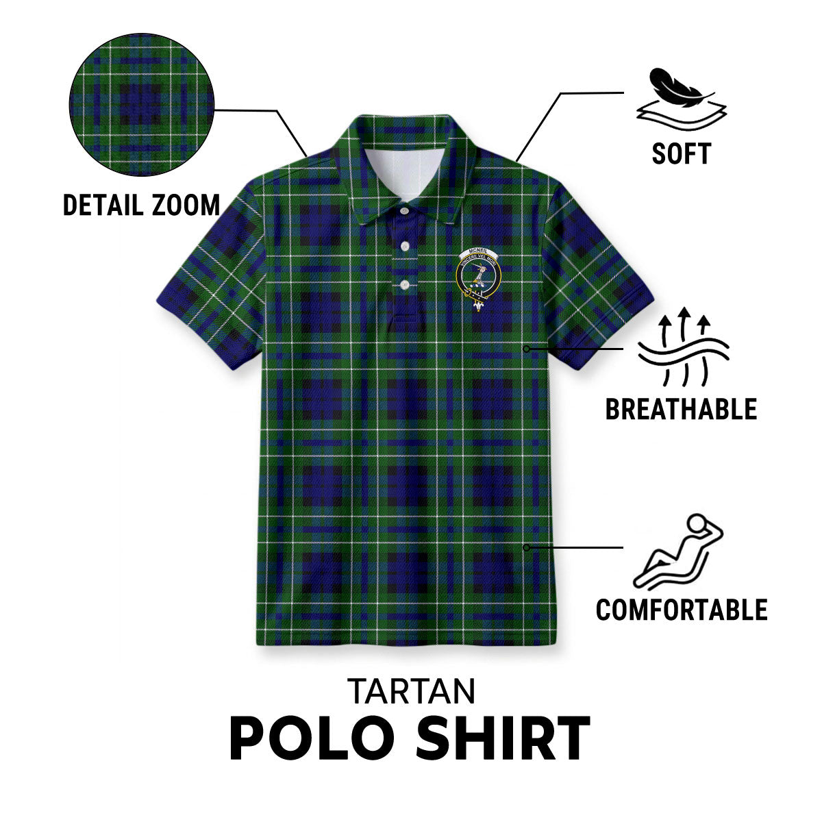 McNeil of Colonsay Modern Tartan Crest Birdseye Mesh Polo Shirt