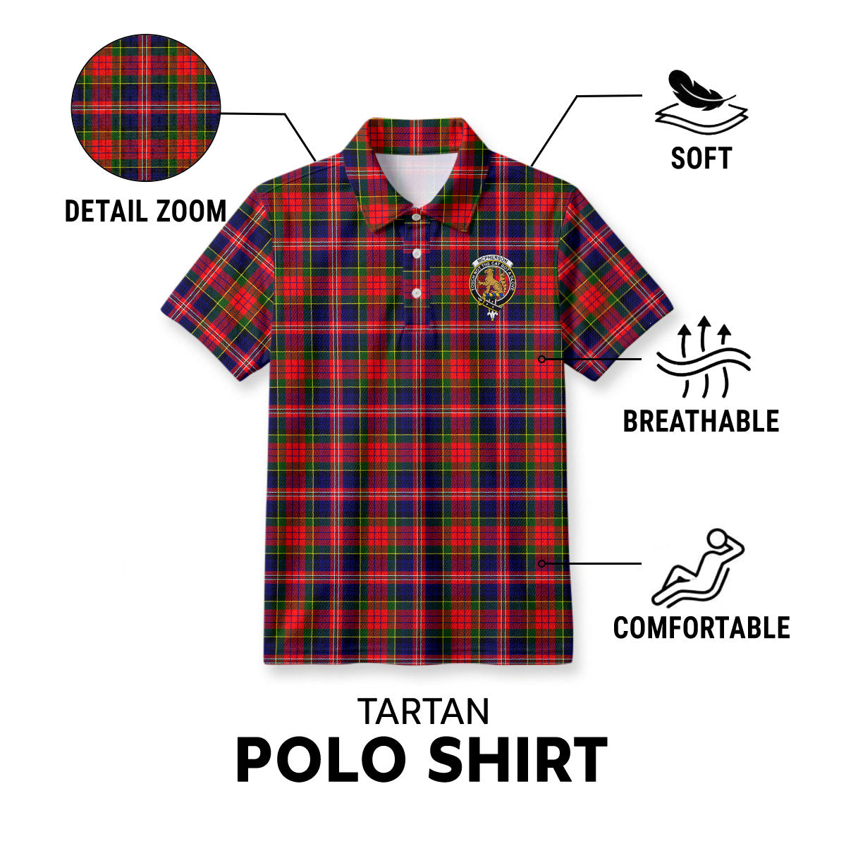 McPherson Modern Tartan Crest Birdseye Mesh Polo Shirt