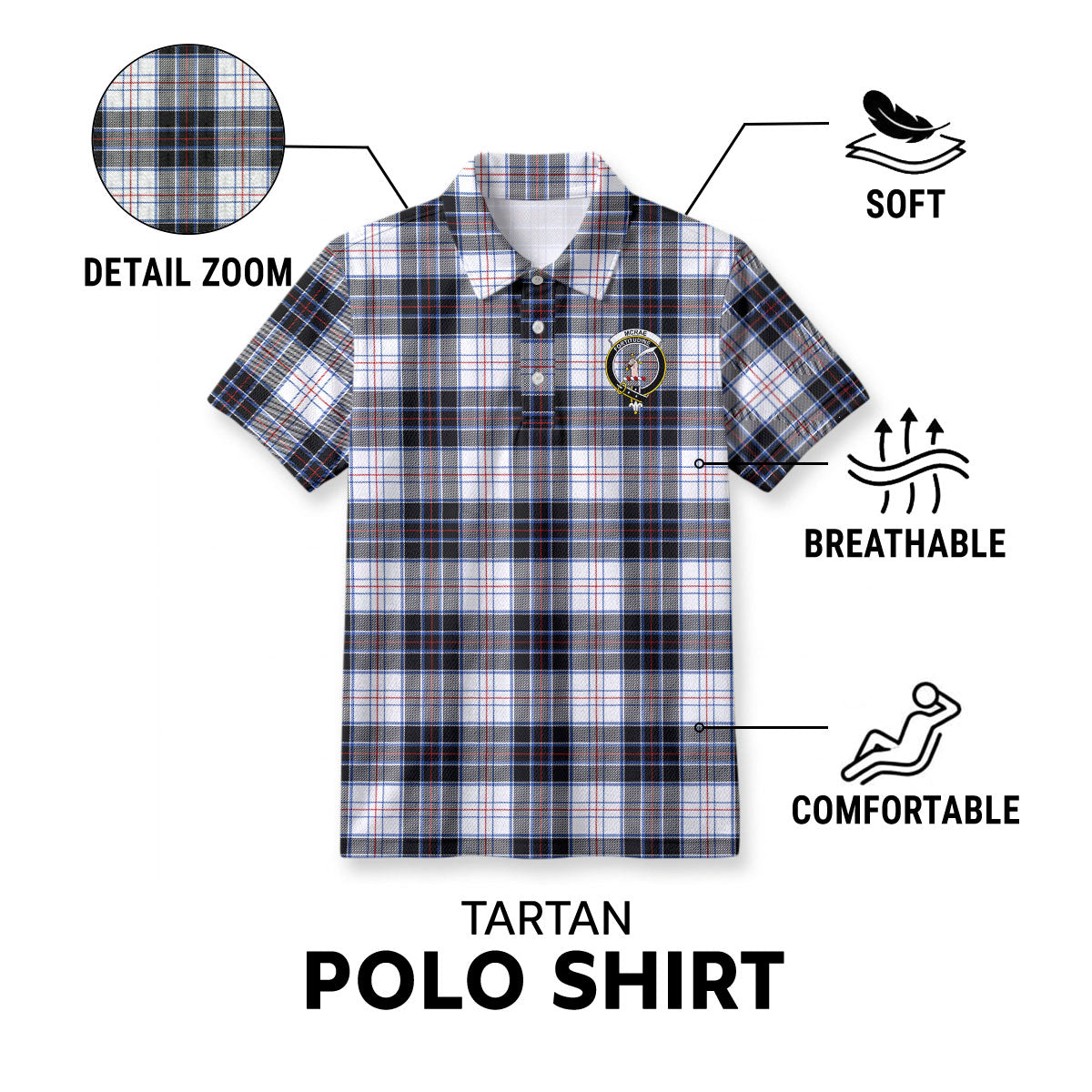 McRae Dress Modern Tartan Crest Birdseye Mesh Polo Shirt