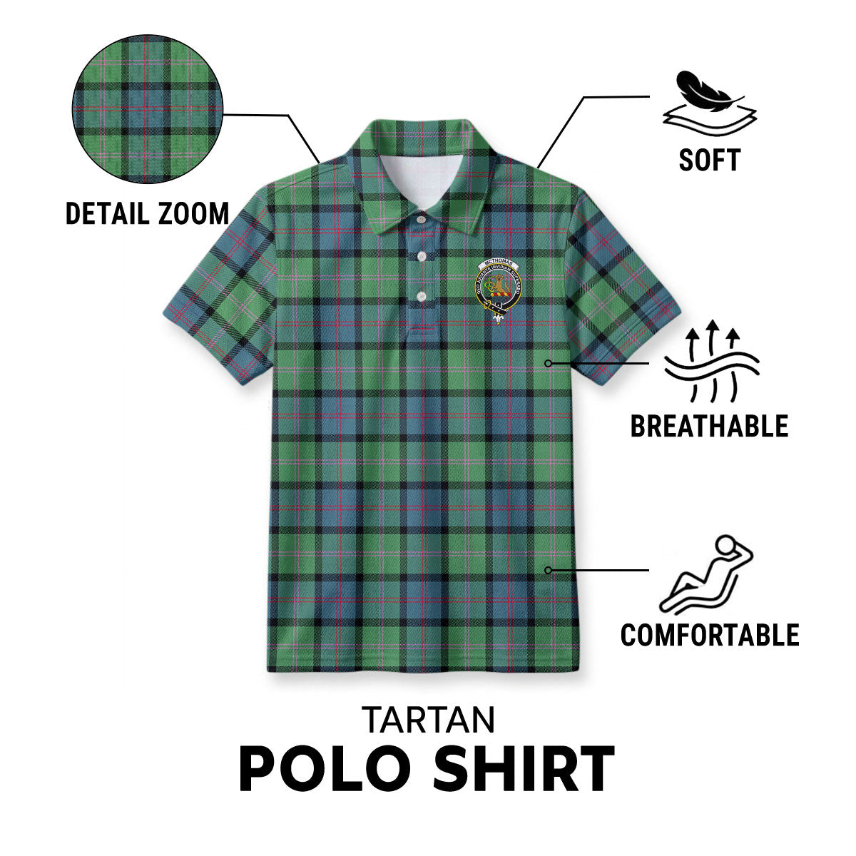McThomas Ancient Tartan Crest Birdseye Mesh Polo Shirt