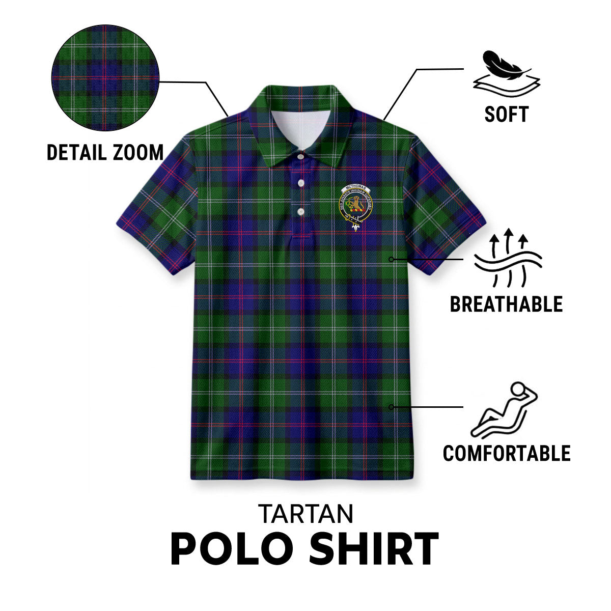 McThomas Modern Tartan Crest Birdseye Mesh Polo Shirt
