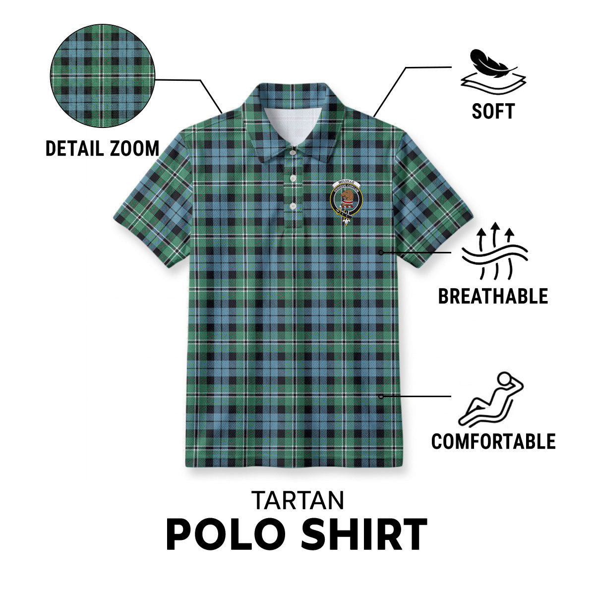 Melville Tartan Crest Birdseye Mesh Polo Shirt