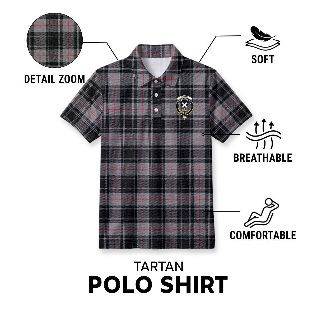 Moffat Modern Tartan Crest Birdseye Mesh Polo Shirt