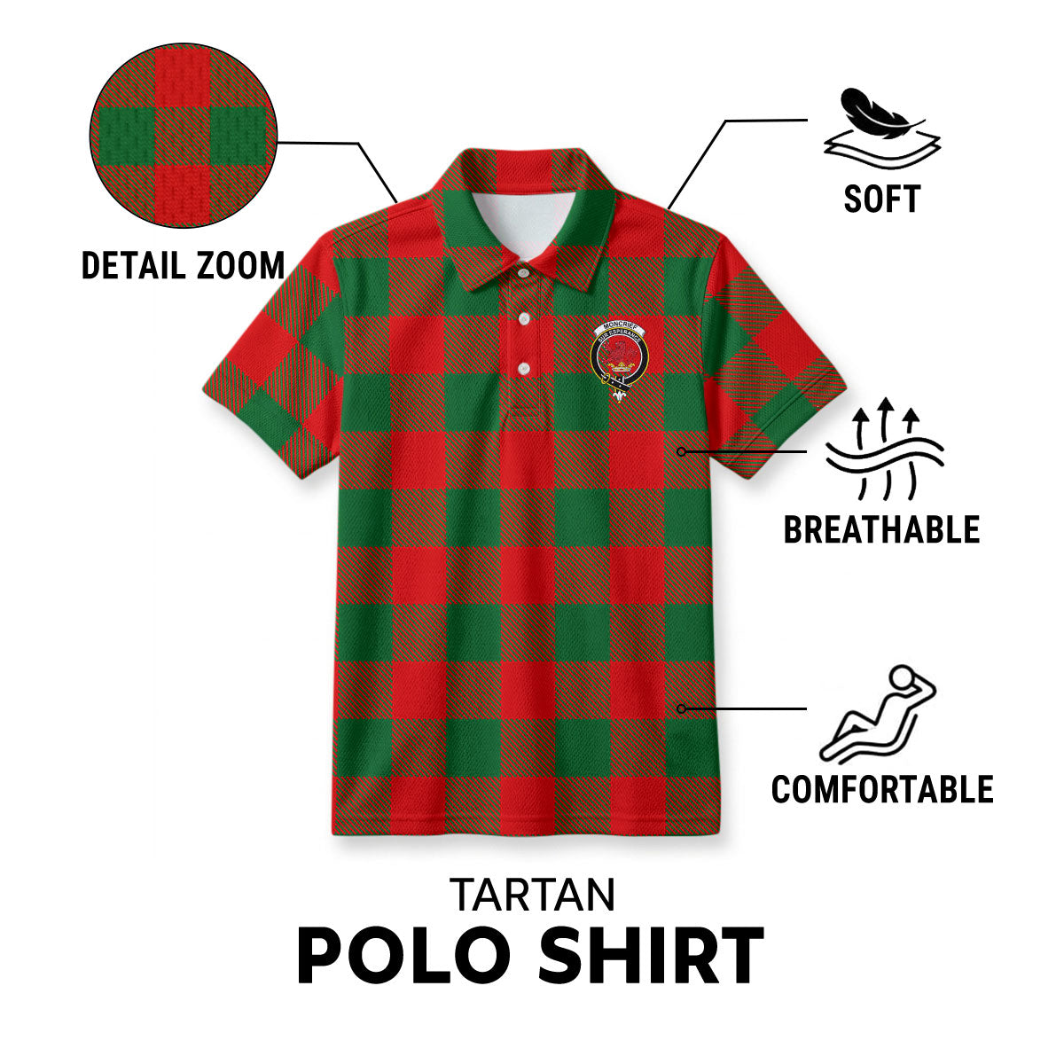 Moncrief Tartan Crest Birdseye Mesh Polo Shirt