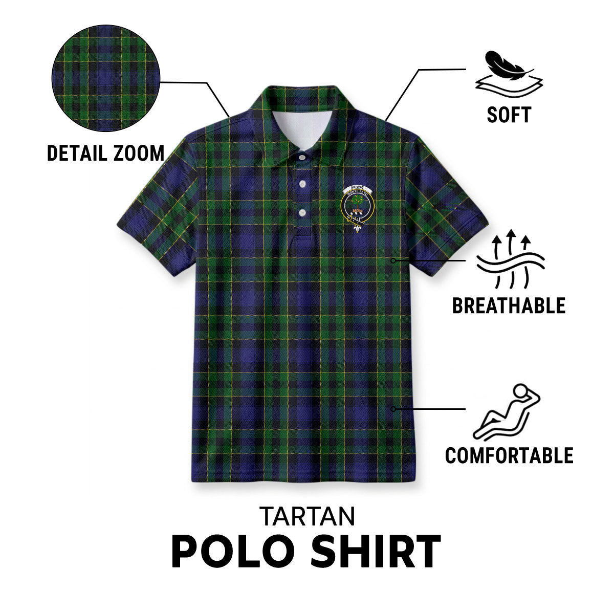Mowat Modern Tartan Crest Birdseye Mesh Polo Shirt