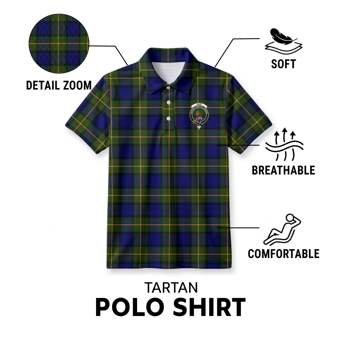 Muir Tartan Crest Birdseye Mesh Polo Shirt