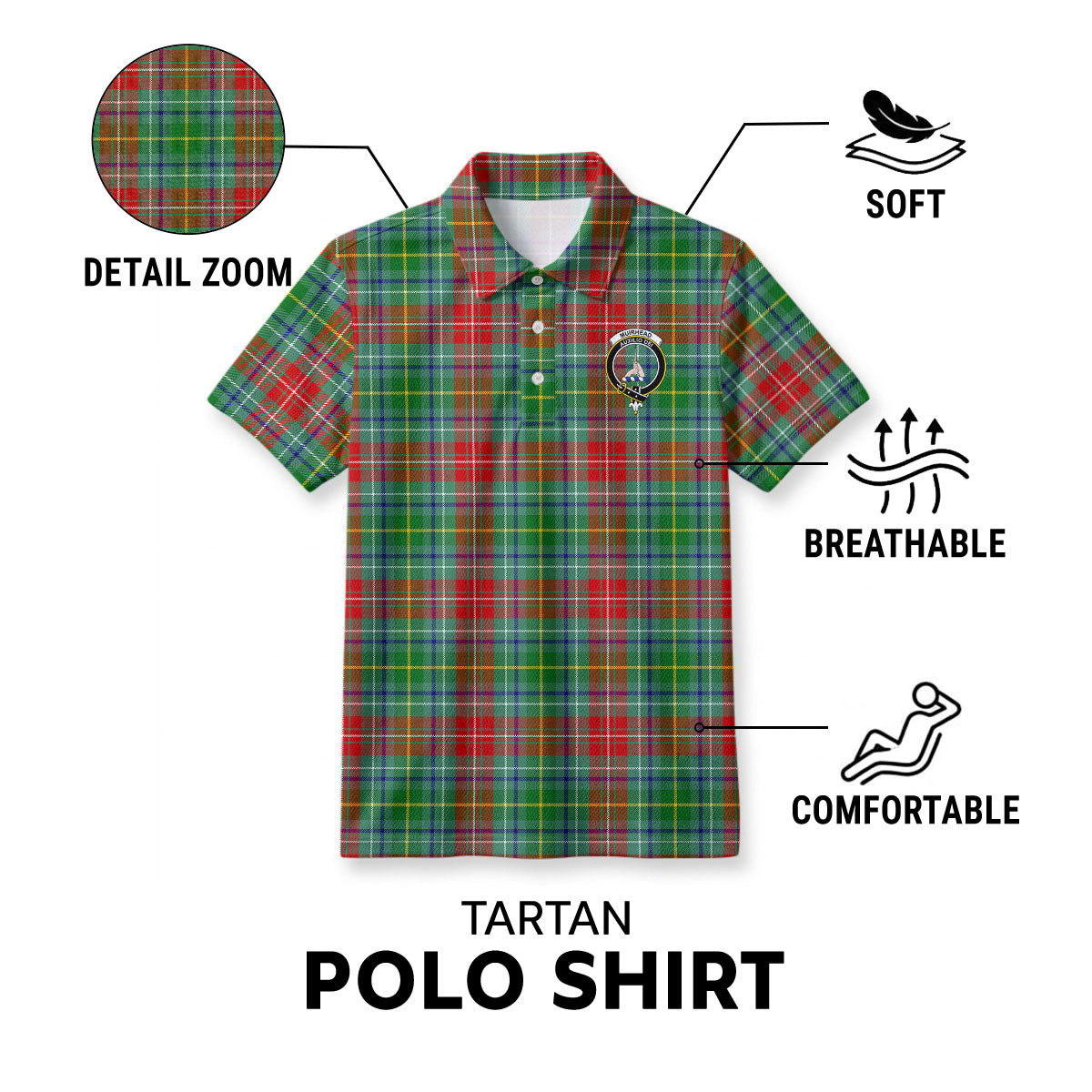 Muirhead Tartan Crest Birdseye Mesh Polo Shirt
