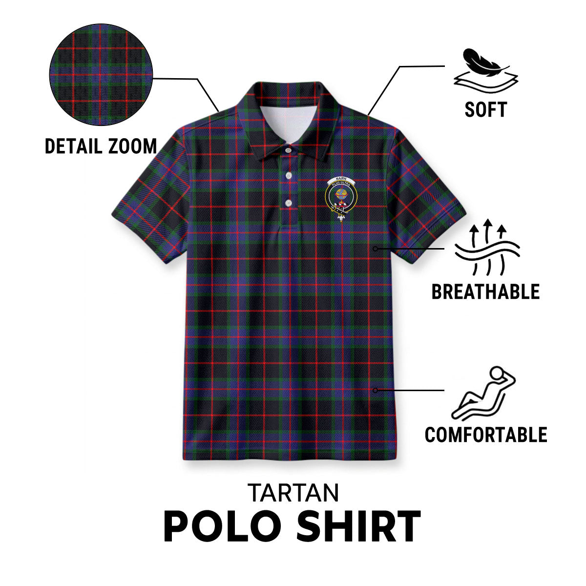 Nairn Tartan Crest Birdseye Mesh Polo Shirt