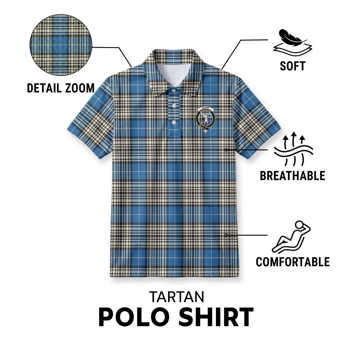 Napier Ancient Tartan Crest Birdseye Mesh Polo Shirt