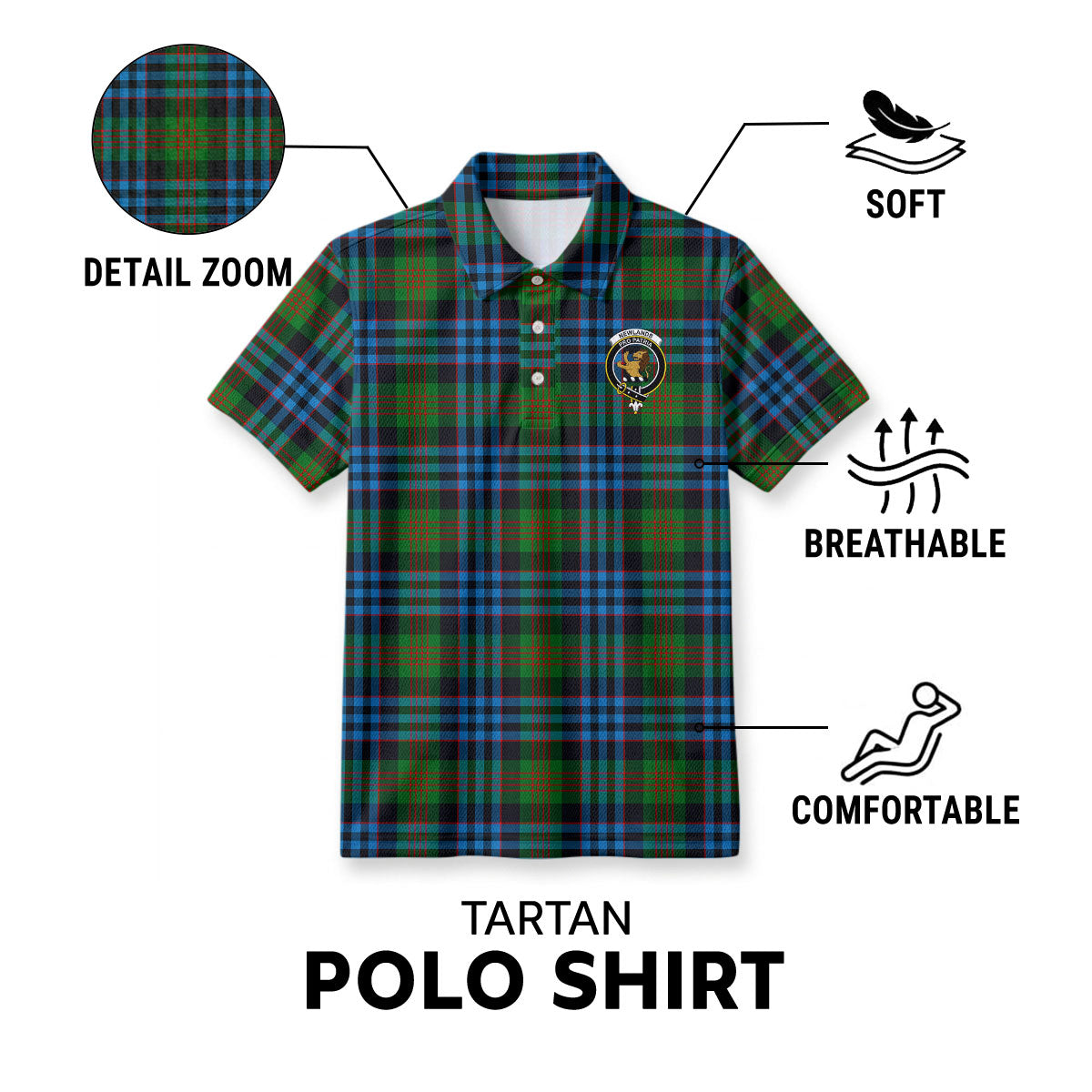 Newlands Tartan Crest Birdseye Mesh Polo Shirt
