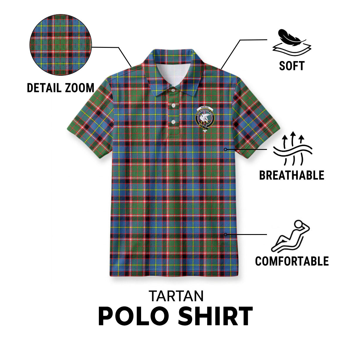 Norvel (or Norvill) Tartan Crest Birdseye Mesh Polo Shirt