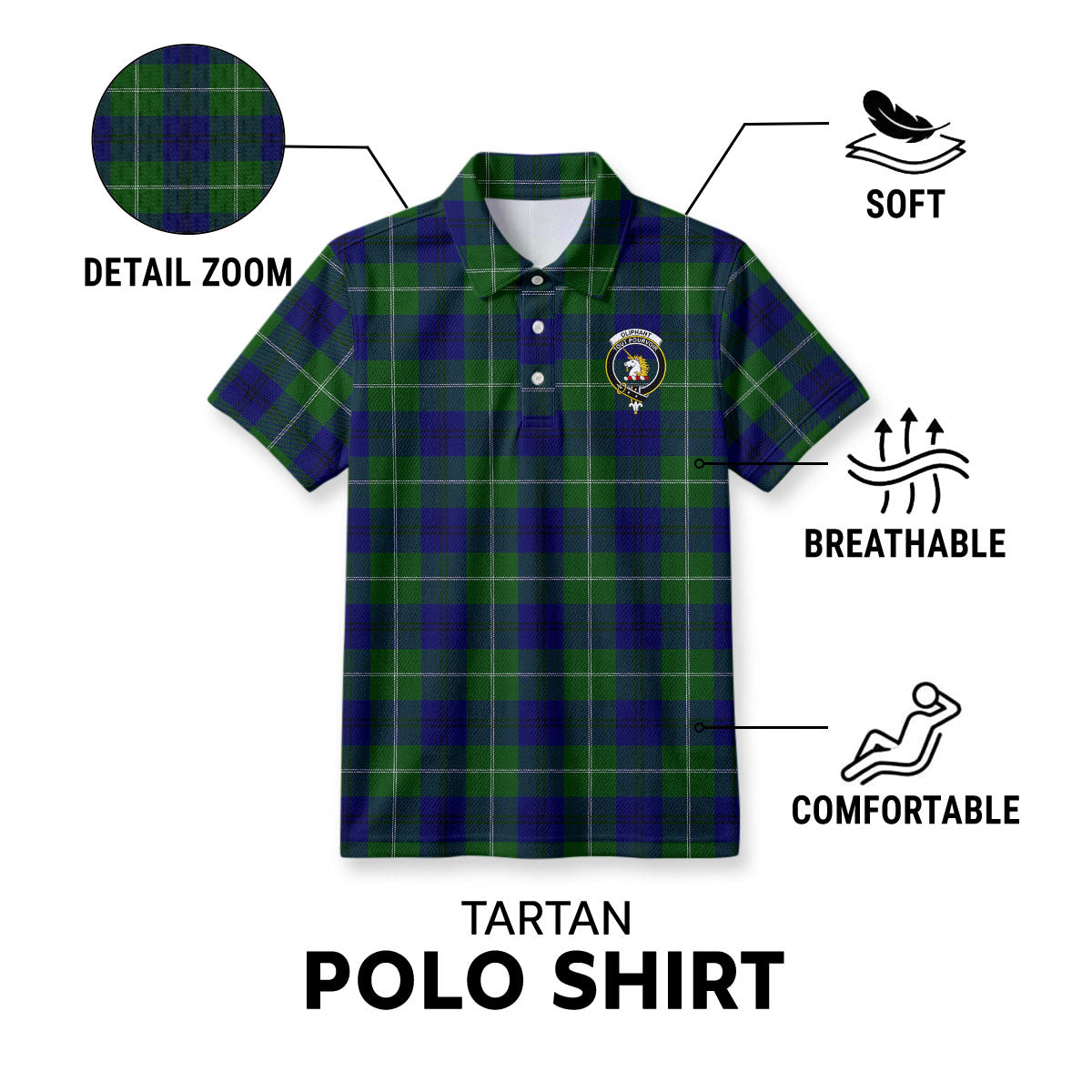 Oliphant Modern Tartan Crest Birdseye Mesh Polo Shirt