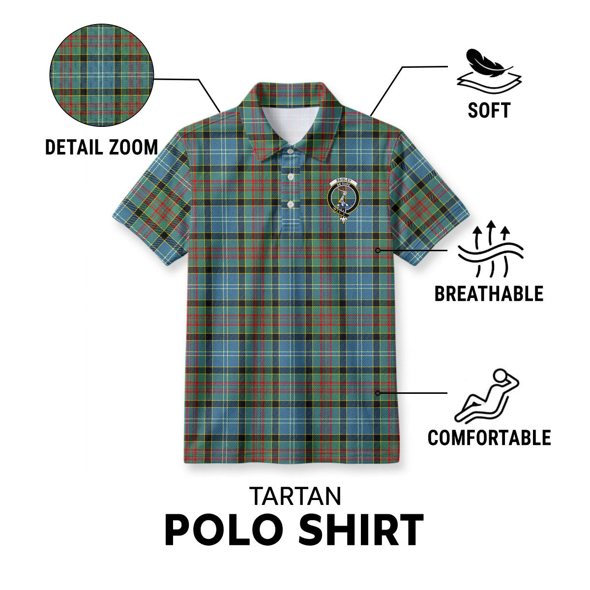 Paisley District Tartan Crest Birdseye Mesh Polo Shirt