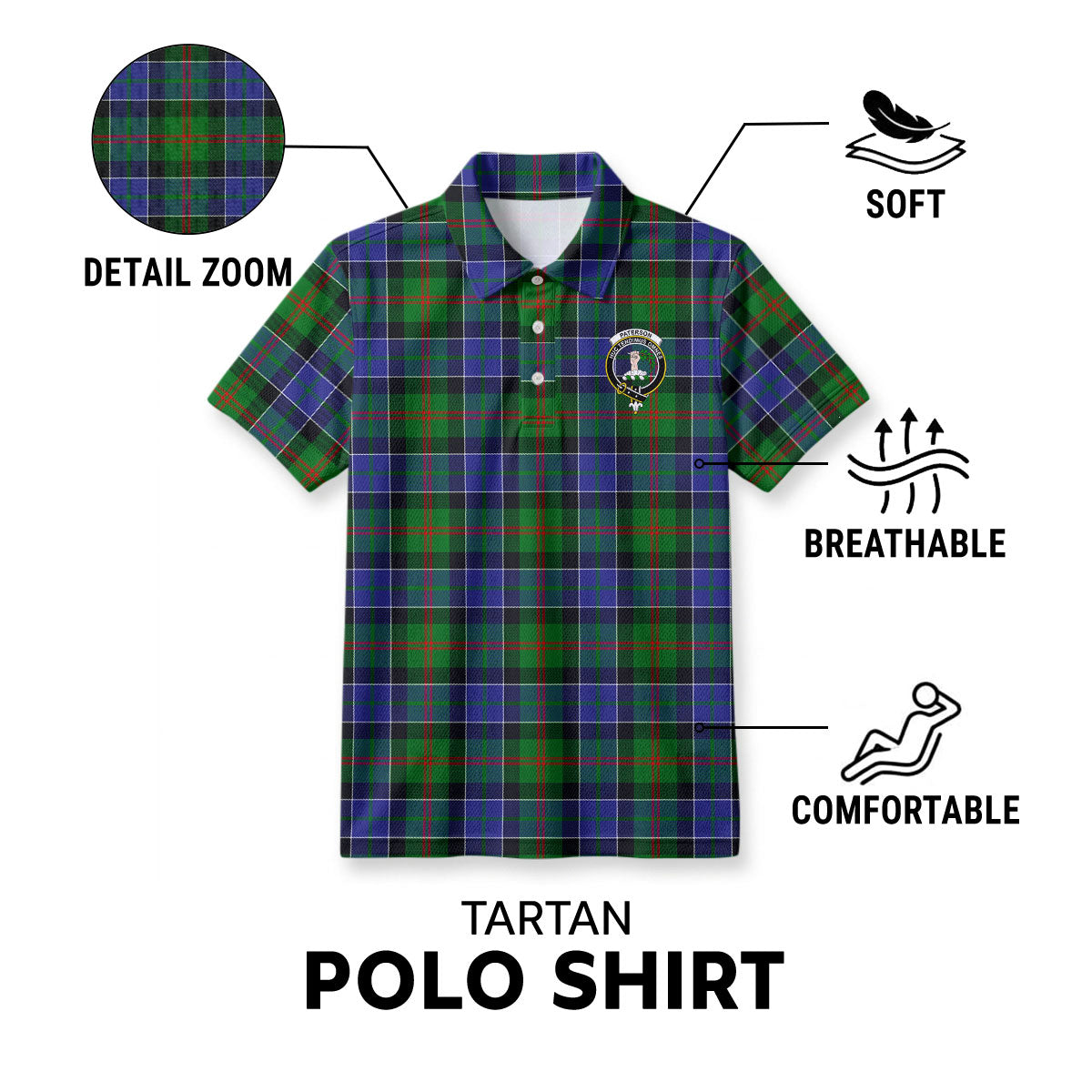 Paterson Tartan Crest Birdseye Mesh Polo Shirt