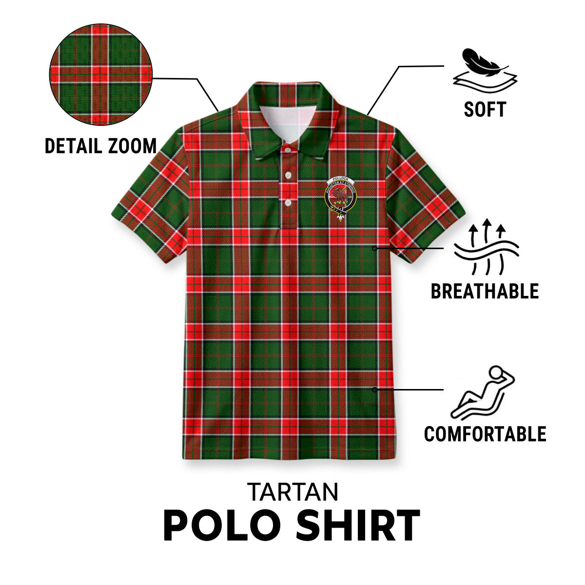 Pollock Tartan Crest Birdseye Mesh Polo Shirt