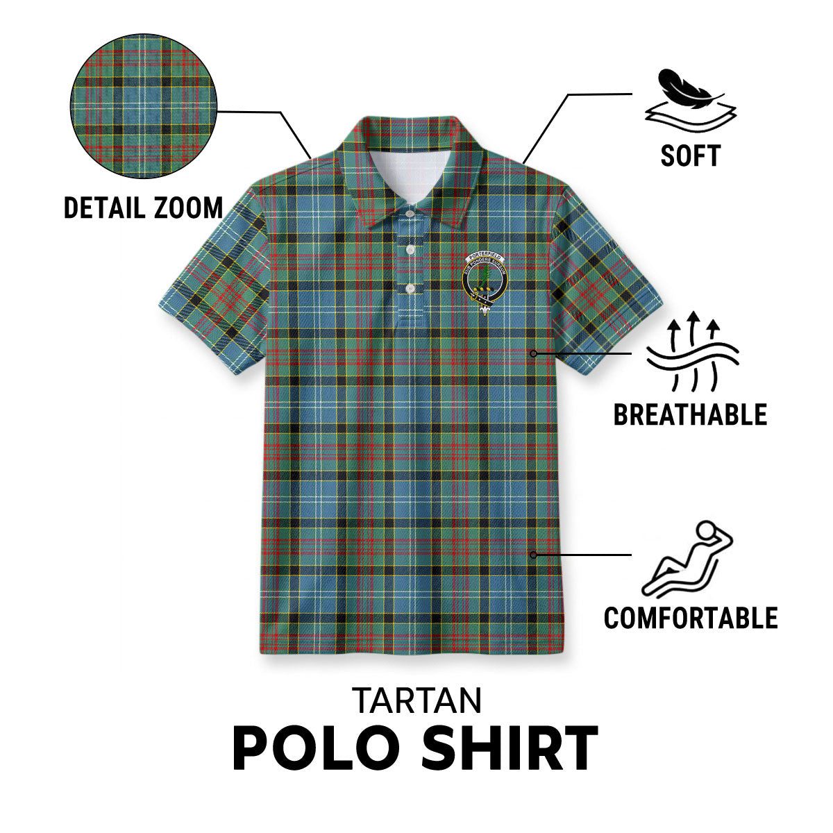 Porterfield Tartan Crest Birdseye Mesh Polo Shirt