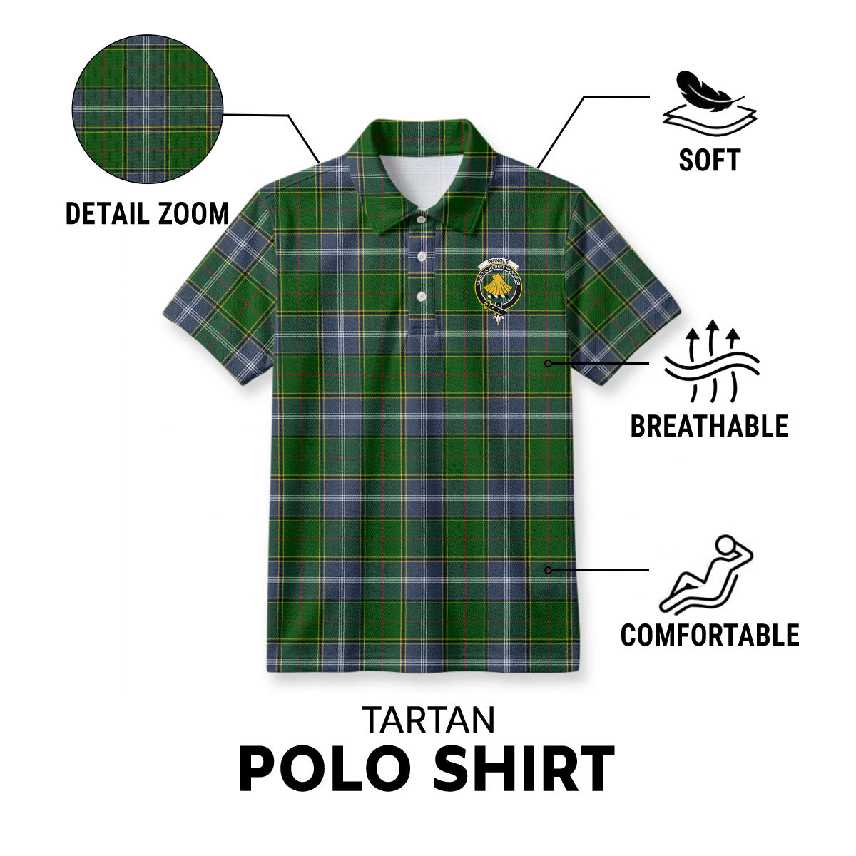 Pringle Tartan Crest Birdseye Mesh Polo Shirt
