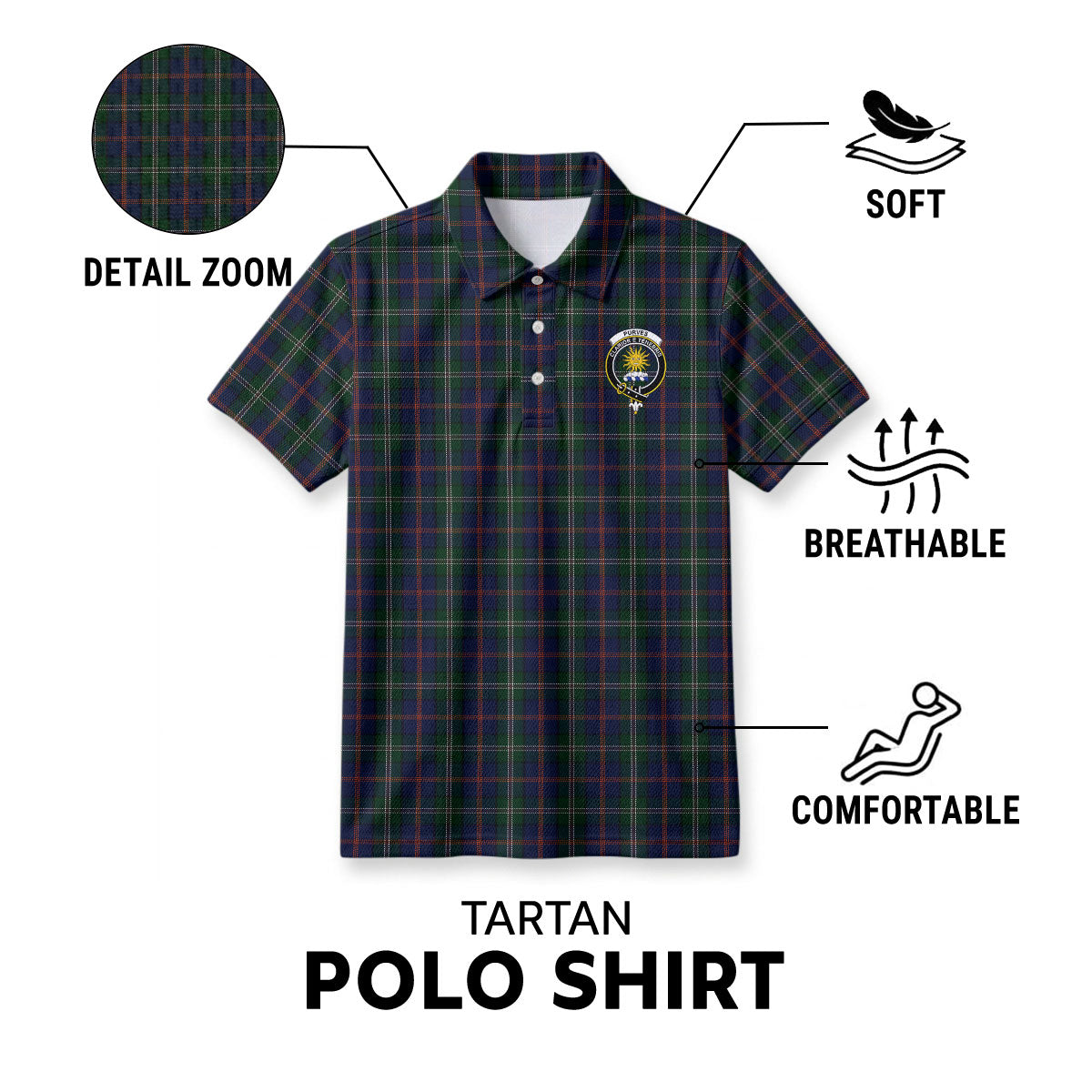Purves Tartan Crest Birdseye Mesh Polo Shirt