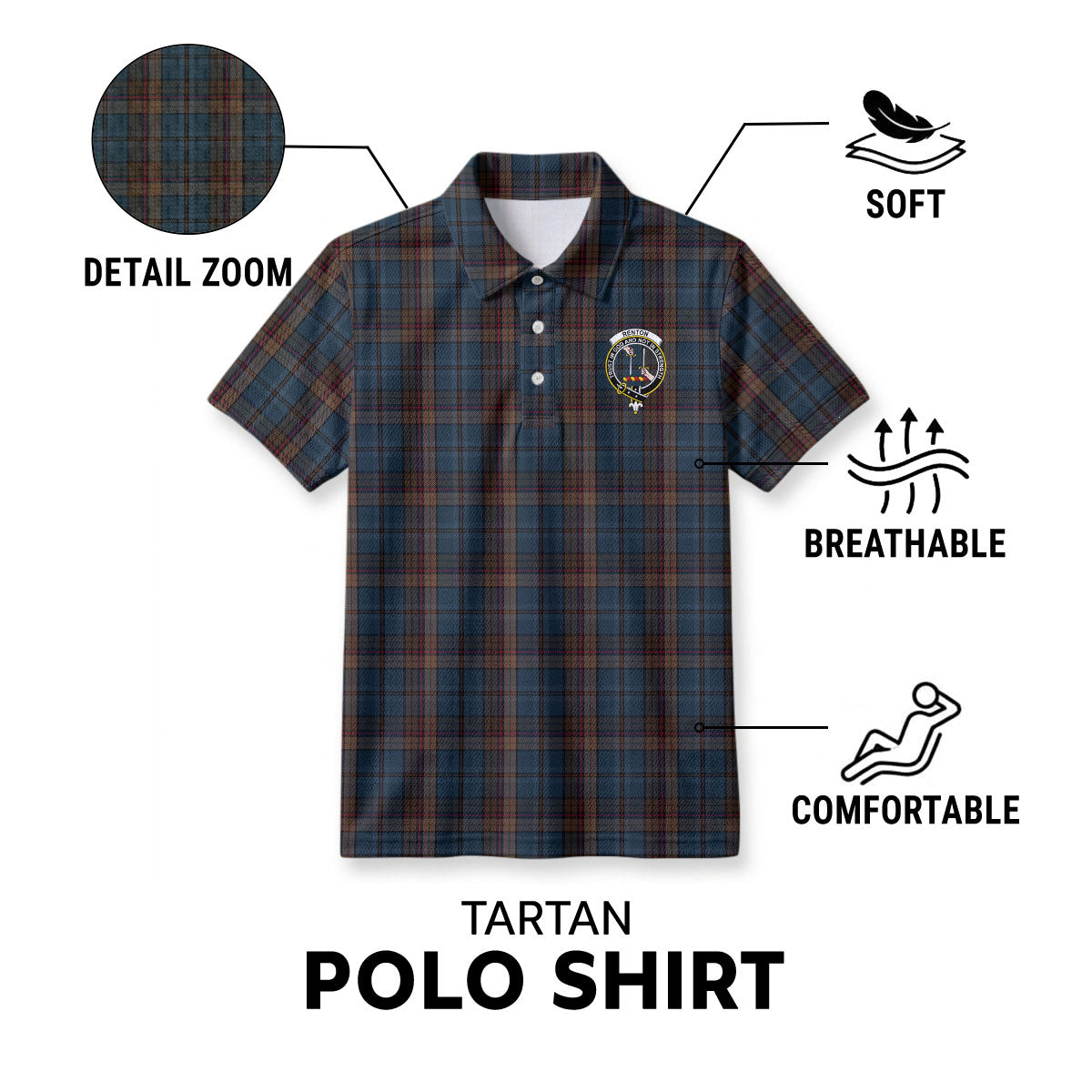 Renton Tartan Crest Birdseye Mesh Polo Shirt