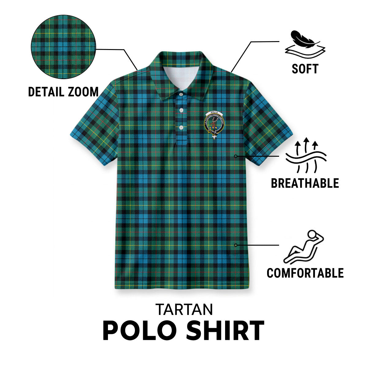 Rollo Ancient Tartan Crest Birdseye Mesh Polo Shirt