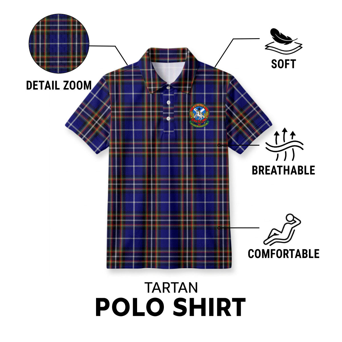 Scotland History Tours Tartan Crest Birdseye Mesh Polo Shirt