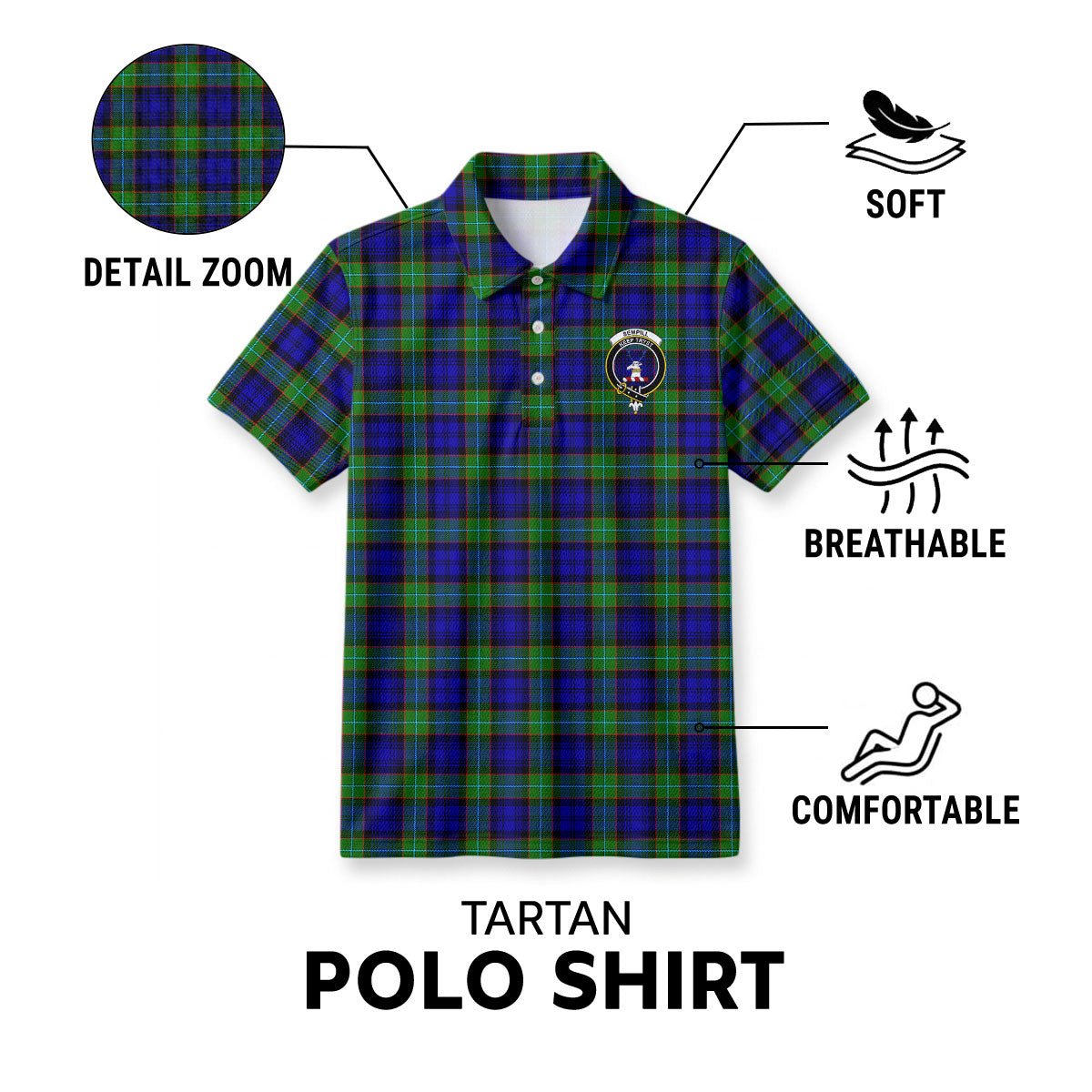 Sempill Modern Tartan Crest Birdseye Mesh Polo Shirt