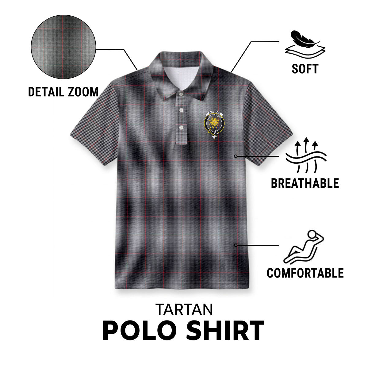 Shepherd Tartan Crest Birdseye Mesh Polo Shirt