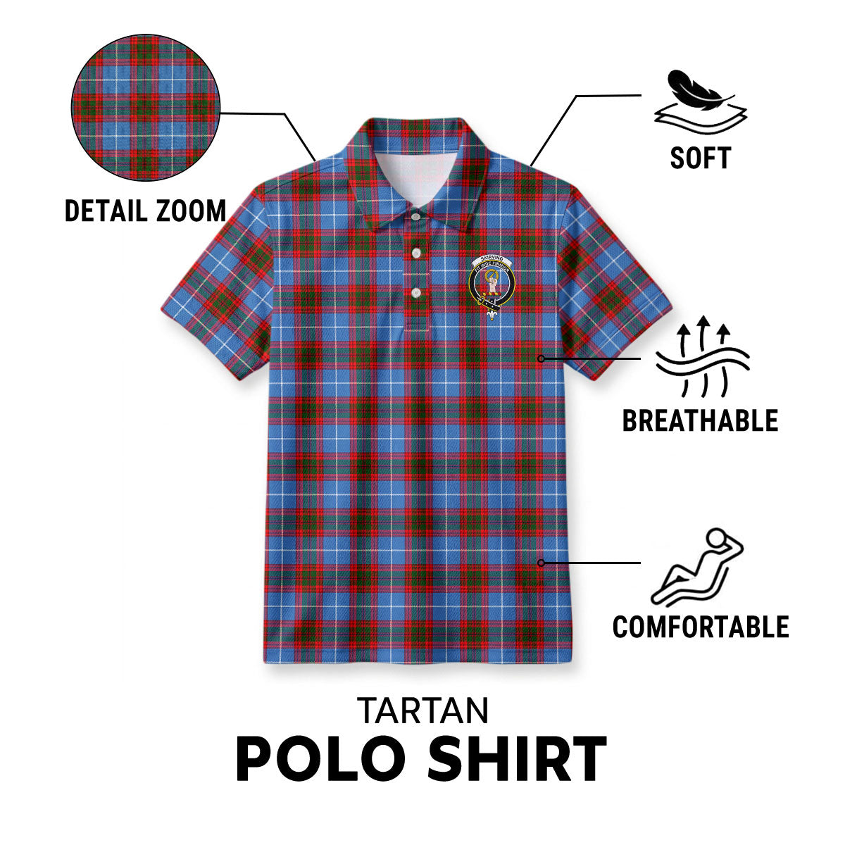 Skirving Tartan Crest Birdseye Mesh Polo Shirt