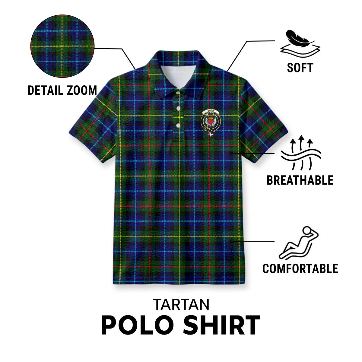 Smith Modern Tartan Crest Birdseye Mesh Polo Shirt