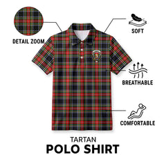 Stewart Black Tartan Crest Birdseye Mesh Polo Shirt