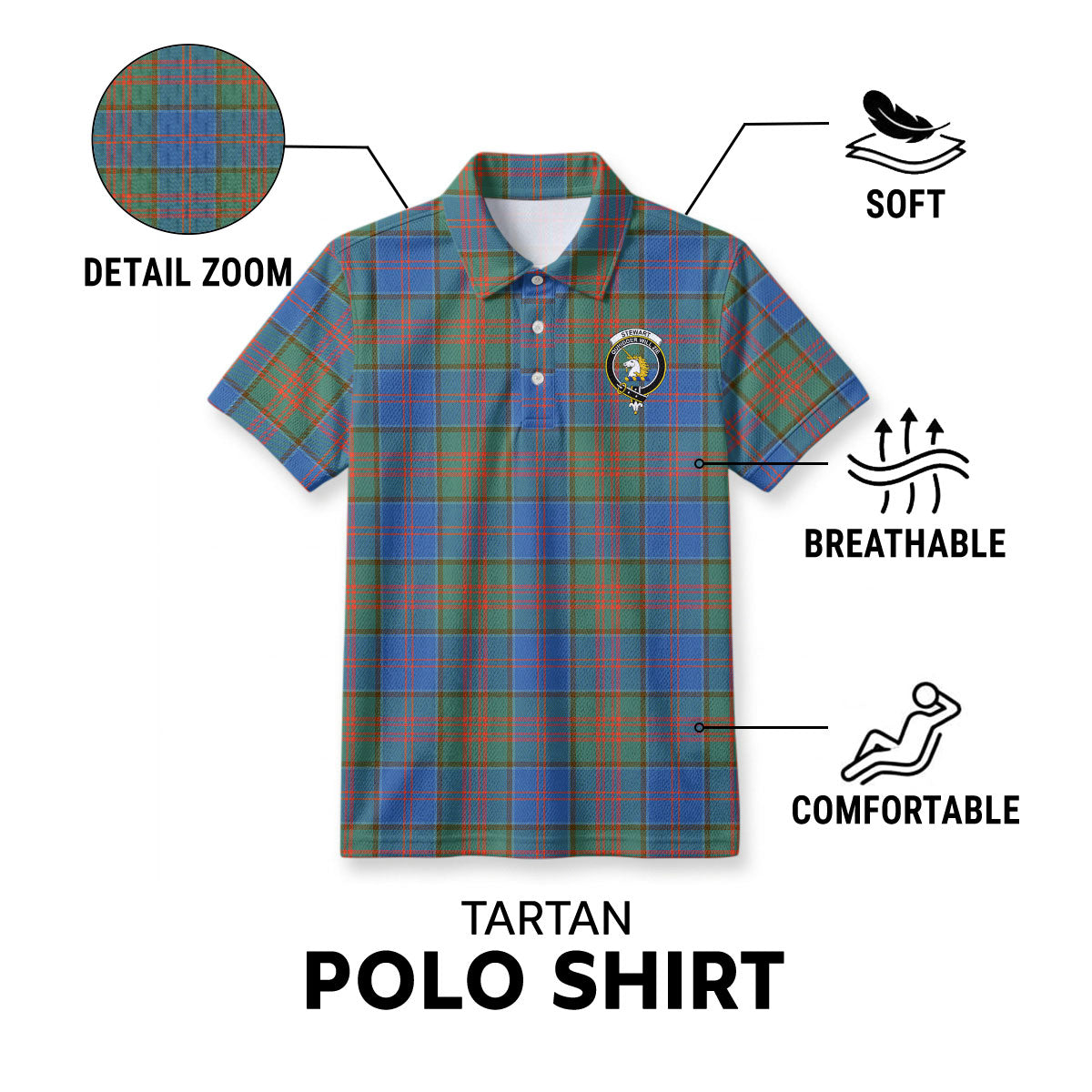 Stewart of Appin Hunting Ancient Tartan Crest Birdseye Mesh Polo Shirt