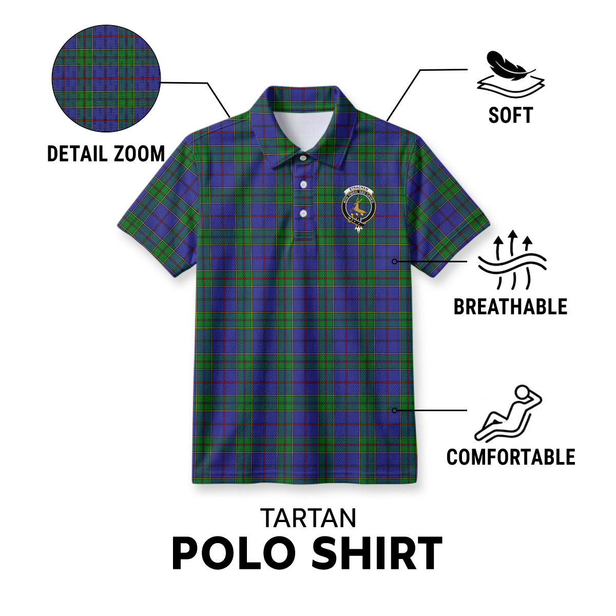 Strachan Tartan Crest Birdseye Mesh Polo Shirt