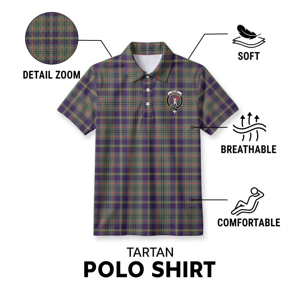 Taylor Weathered Tartan Crest Birdseye Mesh Polo Shirt