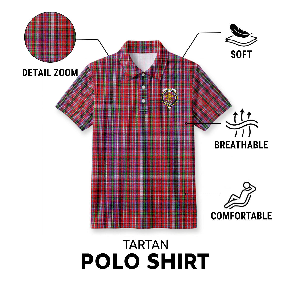 Udny Tartan Crest Birdseye Mesh Polo Shirt