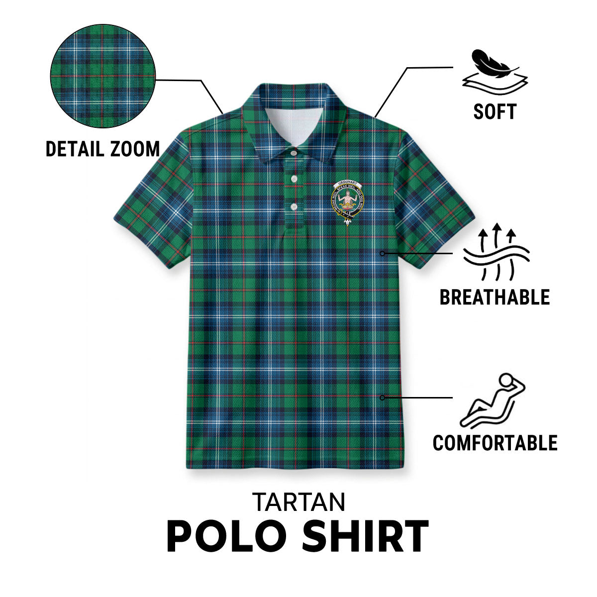 Urquhart Ancient Tartan Crest Birdseye Mesh Polo Shirt